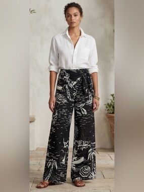 Ralph Lauren  Purple Label Silk Edyth French Riviera Wide Leg Wrap Pants Sz 6